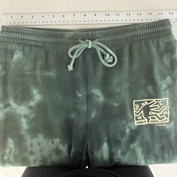 KEITH HARING Joggers Sweat Pants Mens Medium Tie Dye green Dancing Dog Pop Art - Picture 9 of 10